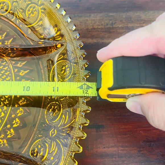 Indiana Amber Tiara Round Glass Divided Serving Platter Sawtooth Edge Vintage  T - Picture 3 of 6